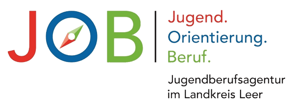Das Logo der Jugendberufsagentur im Landkreis Leer - JOB - Jugend. Orientierung. Beruf.